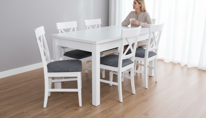Modern Antiek Stijl Eetkamer Set Hout Metaal Tafel Eetkamerstoel 6x Stoelen Stoel
