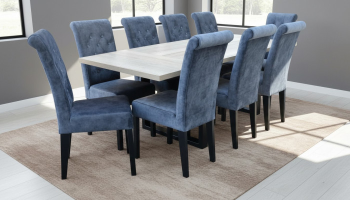 Luxe eetkamerset in modern design, 7-delig. Tafel + 6 stoelen, compleet nieuw.