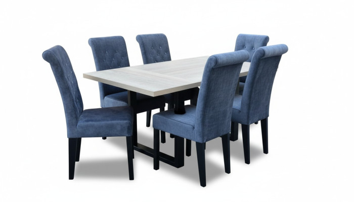 Luxe eetkamerset in modern design, 7-delig. Tafel + 6 stoelen, compleet nieuw.