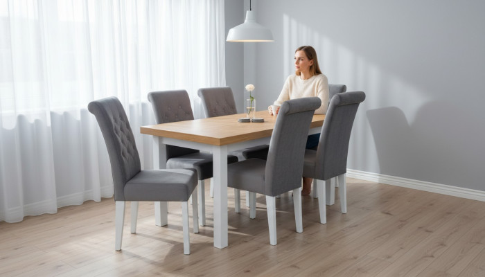 Fauteuil Eettafel met 6 stoelen Eethoek Eetkamer Tafelgroep Set van 7 delen