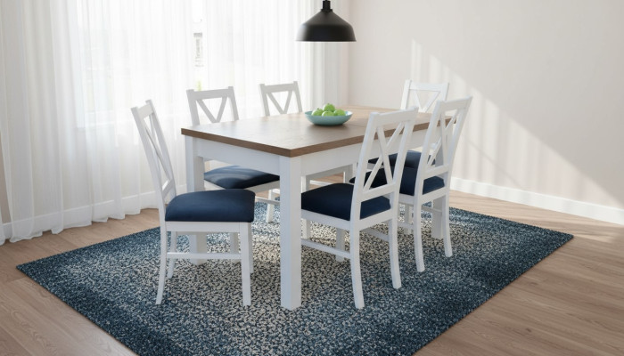 Eettafel set Tafel 6x stoelen Stoel Eetkamer set Tafel Hout Textiel 7-delig