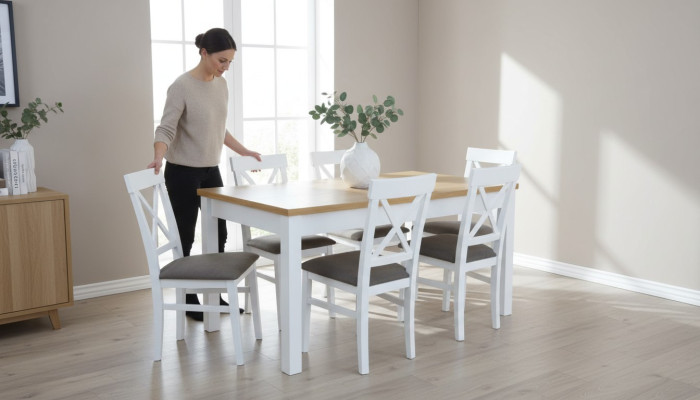 Eettafel + 6 stoelen Eetkamerset Eethoek Klassieke tafel Tafels S18/K64 Nieuw