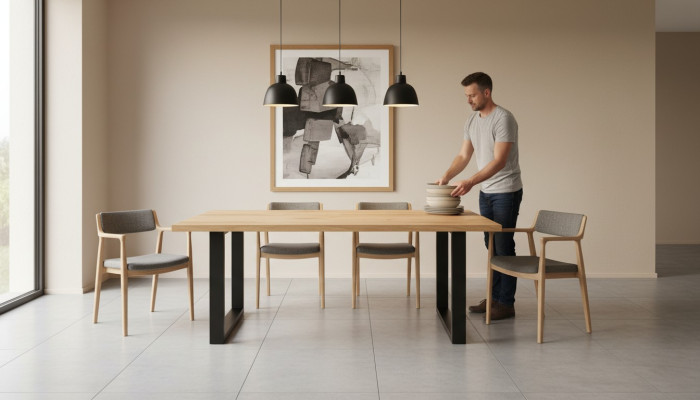 Tafel Eettafel Houten tafel Vergadertafel Houten Tafels Beige Echt hout Meubels S7