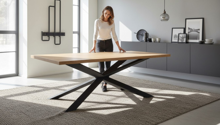 Eettafel Ontwerp Tafel Hout Roestvrij Staal Moderne Eetkamer Woonkamer