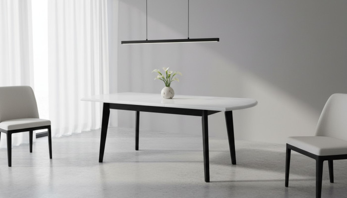 Tafel Ontwerptafel Houten tafel Eetkamer Luxe meubels Wit Zwart 80x160/200 cm.