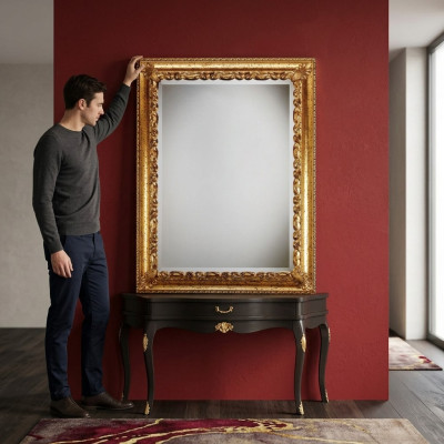 Design xxl Spiegel Wandspiegel Echt Holz Rahmen Hängespiegel Luxus Möbel Barock  Ontwerp xxl spiegel wandspiegel Echt houten frame Hangende spiegel Luxe meubels Barok