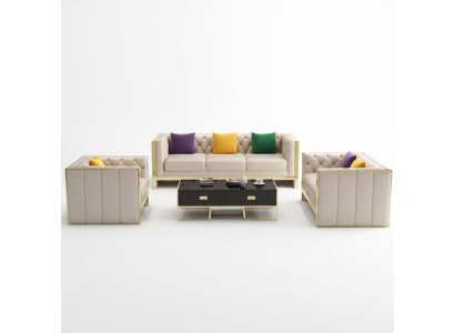 Beige Chesterfield bankstel 3+2 zits gestoffeerde bankstellen leren woonkamerset
