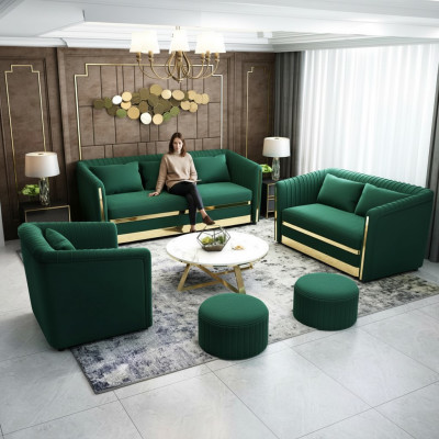 Groene roestvrijstalen bankstel 3+2 bekleding woonkamer banken