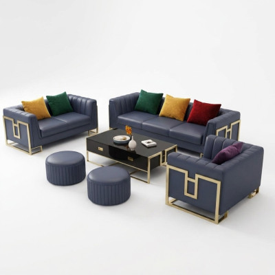Blauw leren bankstel 3+2 zits set gestoffeerde banken woonkamer bankstellen