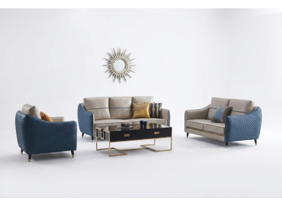 Blauw-Beige Bankstel 3+2 Lederen Zitbank Set Design Gestoffeerde Bankstellen Decoratie Meubels