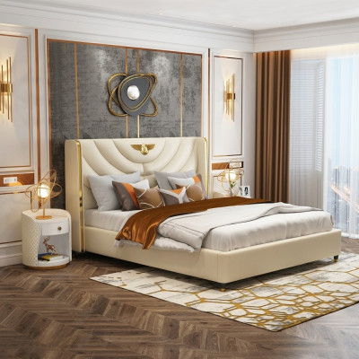 Slaapkamer Bed Nachtkastjes 3-delige set Design Luxe Bedden Hout Tweepersoonsbed NIEUW