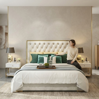 Tweepersoonsbed Slaapkamer Luxe Hotel Huwelijksbed 2x Nachtkastje 3-delige Set Bedden