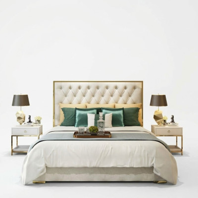 Tweepersoonsbed Slaapkamer Luxe Hotel Huwelijksbed 2x Nachtkastje 3-delige Set Bedden
