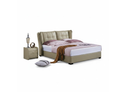 Klassieke slaapkamer bed Beige Textiel Bedden Lederen Bekleding Dubbel 180x200cm.