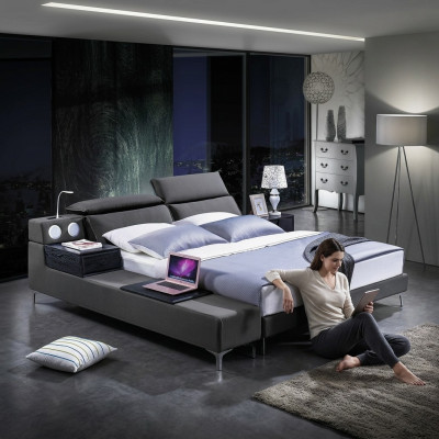 Ontwerp tweepersoonslederen bed bedden bed gestoffeerd lederen slaapkamer huwelijk 180x200.