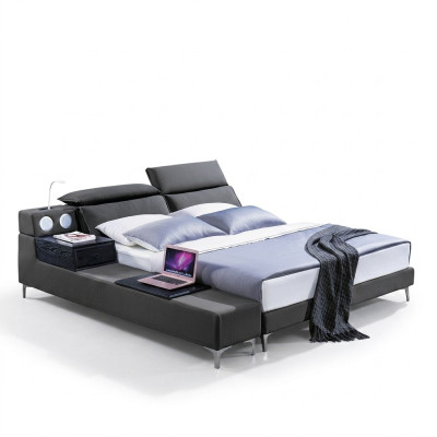 Ontwerp tweepersoonslederen bed bedden bed gestoffeerd lederen slaapkamer huwelijk 180x200.