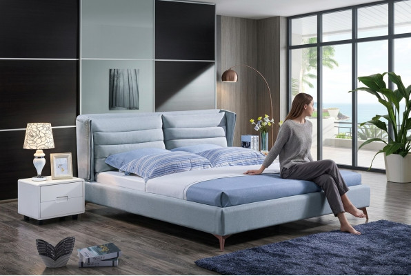 Houten design bed. Dubbel luxe huwelijk modern hotel frame slaapkamer.
