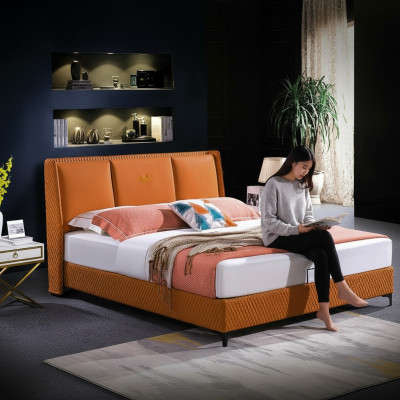 Bedbekleding Oranje Luxe Dubbele Hotelbedden Leren Slaapkamer 180x200