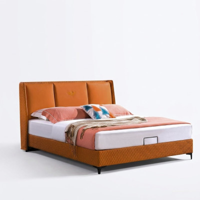 Bedbekleding Oranje Luxe Dubbele Hotelbedden Leren Slaapkamer 180x200