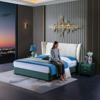 Houten designbed luxe tweepersoons huwelijks hotel modern frame slaapkamer.