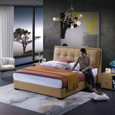 Klassieke slaapkamer bed wit textiel bedden lederen bekleding dubbel 180x200cm