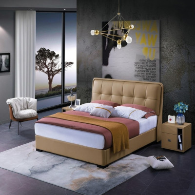 Klassieke slaapkamer bed wit textiel bedden lederen bekleding dubbel 180x200cm