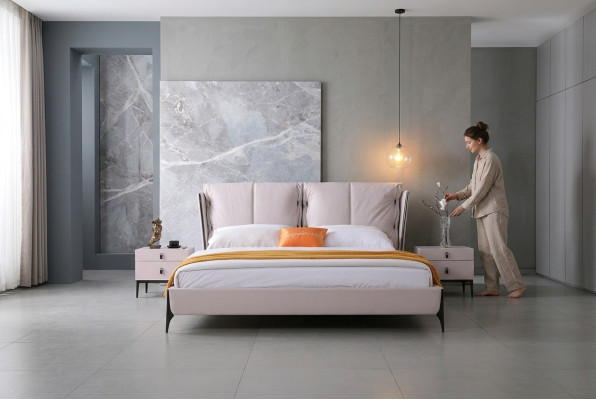 Bed leder 2x nachtkastje 3-delig slaapkamer set meubels Modern Luxe Bedden
