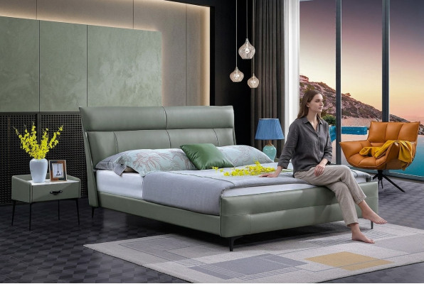 Compleet bed Groen leren bedden Luxe design Slaapkamer meubilair 180x200