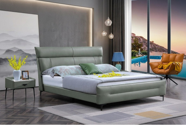 Compleet bed Groen leren bedden Luxe design Slaapkamer meubilair 180x200