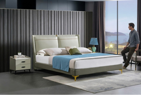 Tweepersoonsbed Luxe meubels Bedden Slaapkamer Dubbel Bed Beige Hotel