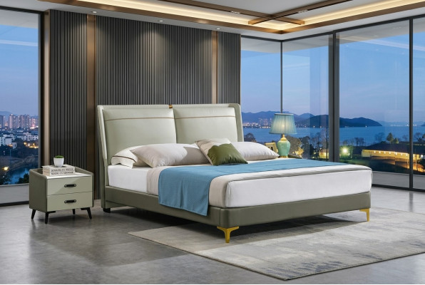 Tweepersoonsbed Luxe meubels Bedden Slaapkamer Dubbel Bed Beige Hotel