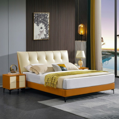 Luxe leren bed tweepersoons huwelijk gestoffeerd hotel compleet set nachtkastjes