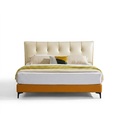 Luxe leren bed tweepersoons huwelijk gestoffeerd hotel compleet set nachtkastjes