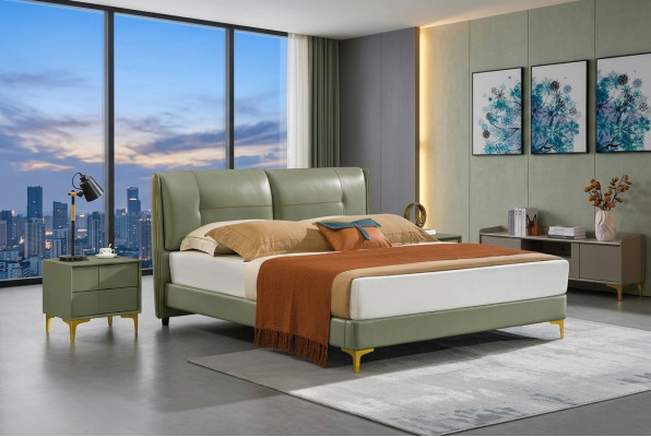 Slaapkamer bed 3 nachtkastjes st. set Ontwerp Luxe Bedden Hout Tweepersoonsbed