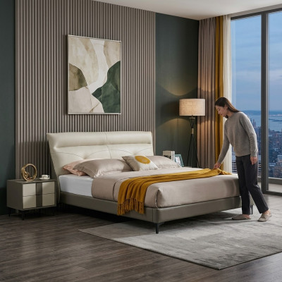 Slaapkamer lederen bed Compleet bed Nachtkastjes 3-delig set Hotel