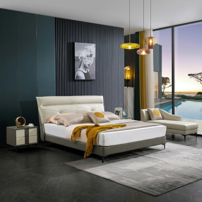 Slaapkamer lederen bed Compleet bed Nachtkastjes 3-delig set Hotel