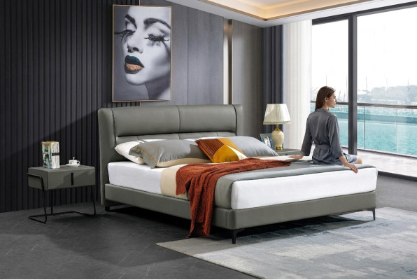 Slaapkamer lederen bed Compleet bed 3-delige set Hotelsets Nachtkastjes.