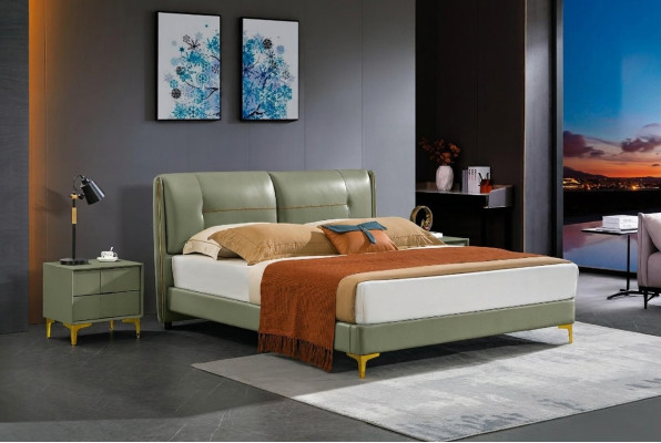 Leren bed gestoffeerd ontwerp luxe dubbel hotel slaapkamer bed ontwerp.