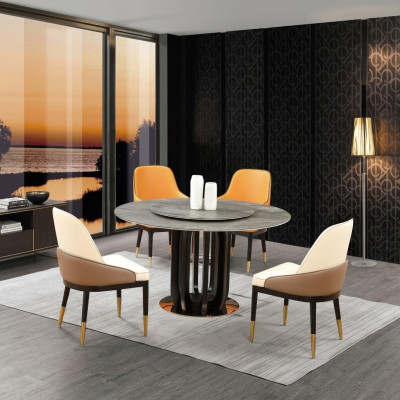 Luxe Design Eetkamer Ronde Eettafel 4x Klassieke Stoelen met Leuning.