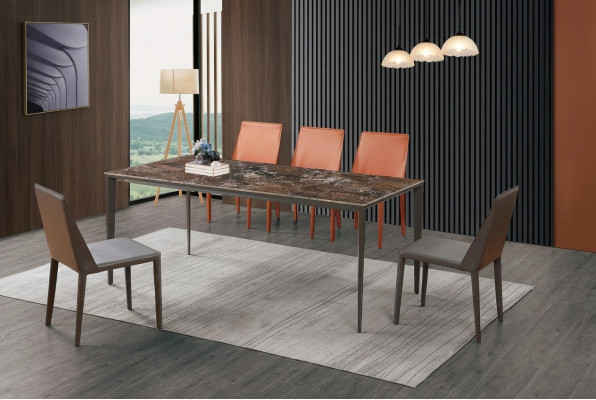 Luxe eettafel - tafel eetkamer meubels metaal marmer look design tafel