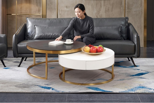 Stel 2x salontafel koffietafel bijzettafel decoratie ontwerper woonkamertafel