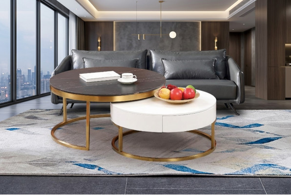 Stel 2x salontafel koffietafel bijzettafel decoratie ontwerper woonkamertafel
