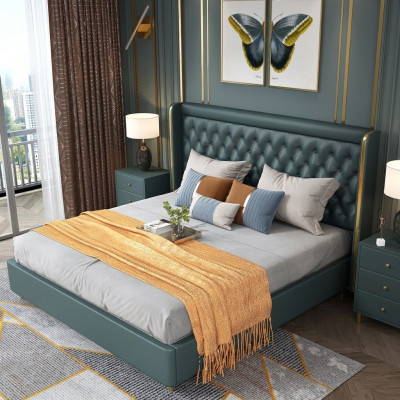 Slaapkamer Bed Nachtkastjes 3-delige set Design Decoratie Luxe Bedden Leer