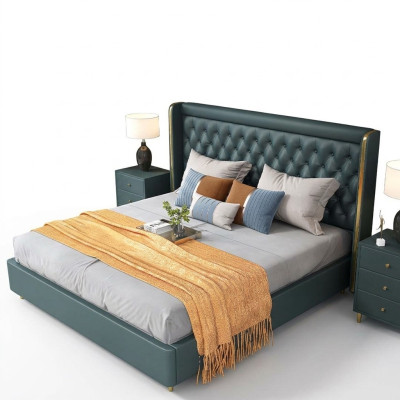Slaapkamer Bed Nachtkastjes 3-delige set Design Decoratie Luxe Bedden Leer