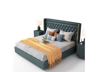 Slaapkamer Bed Nachtkastjes 3-delige set Design Decoratie Luxe Bedden Leer