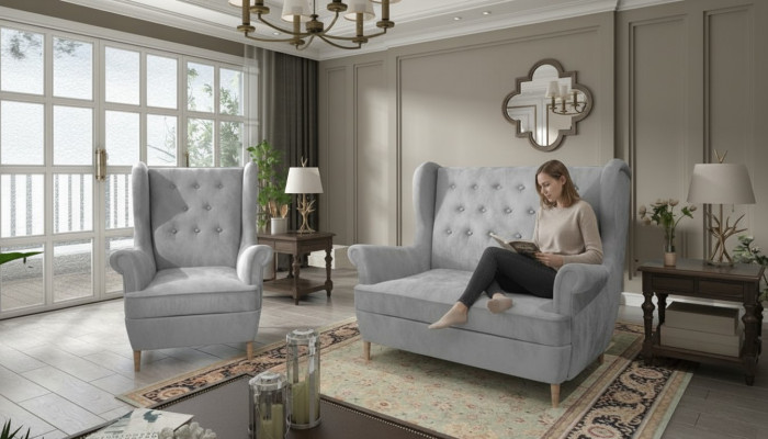 Grijze stoffen Chesterfield bankstel 2+1 zits bank bank gestoffeerd met fluweel