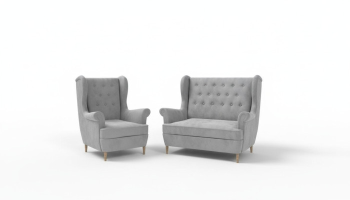 Grijze stoffen Chesterfield bankstel 2+1 zits bank bank gestoffeerd met fluweel