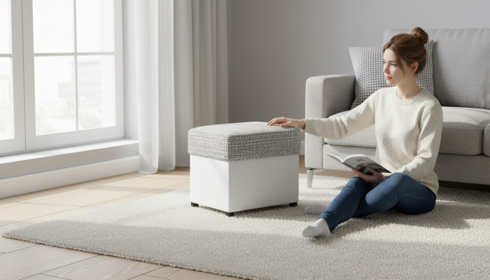 Hocker Poef Voetsteun Meubels Wonen Banken Zit Textiel Grijs