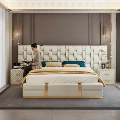 Roestvrijstalen luxueus bed, metalen lederen bedden, hotel Chesterfield 180x200.