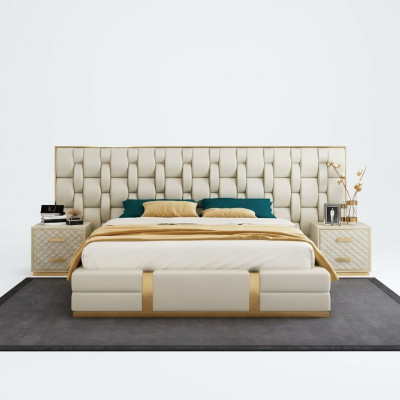 Roestvrijstalen luxueus bed, metalen lederen bedden, hotel Chesterfield 180x200.